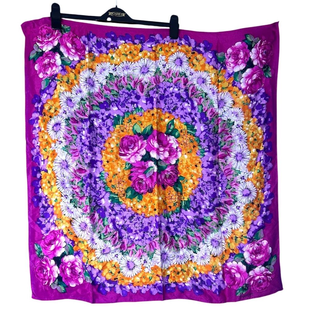 Vintage Multicolor Oscar De La Renta Studio Scarf Vibrant Silk Floral Old Money
